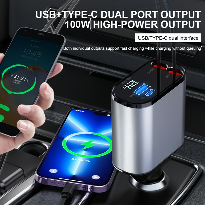 4 in 1 Fast Retractable Car Charger
